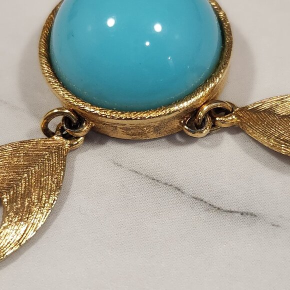 Vintage Gold-Tone & Turquoise Beaded Necklace With Matching Clip-On Earrings Set - Picture 9 of 16